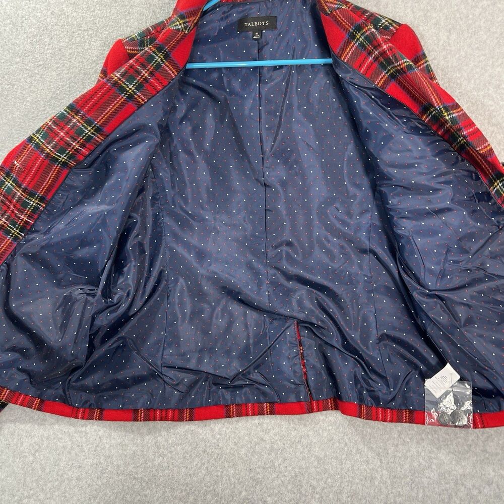 Talbots Red Tartan Plaid Blazer 16 Christmas Holiday Wool Blend Work Classic - Picture 3 of 16